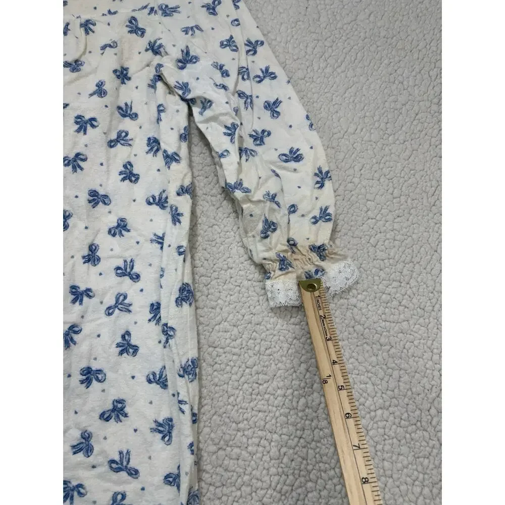 Vtg Willow Creek Flannel Nightgown‎ Sleep Dress Bows Lace Cottage Granny Modest